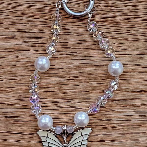 Butterfly Pearl Crystal Keychain