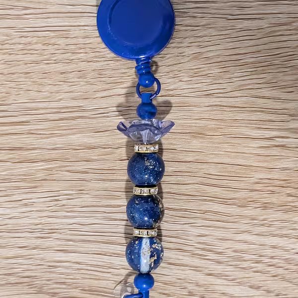 Blue Beaded Badge Reel