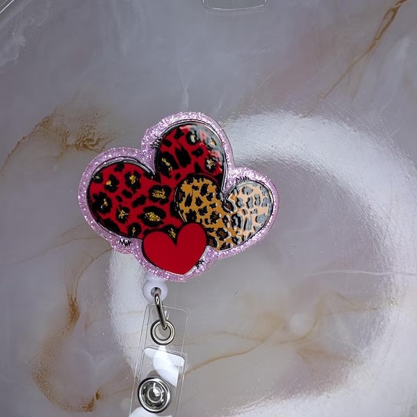Leopard Print Heart Badge Reel