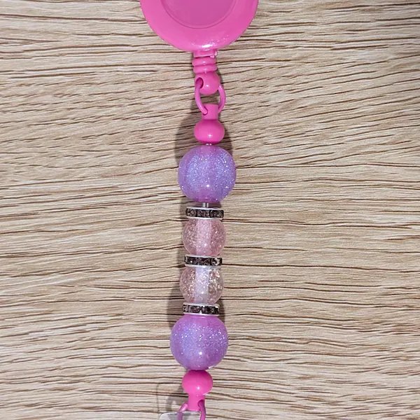 Pink Fuschia Beaded Badge Reel