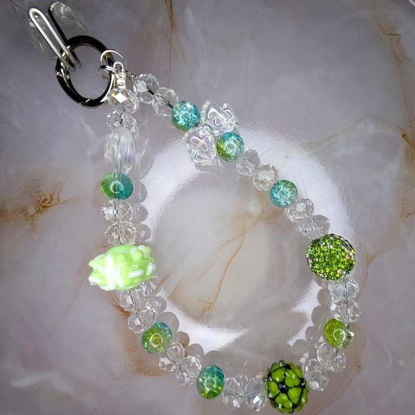 Green Sparkle Beaded Keychain